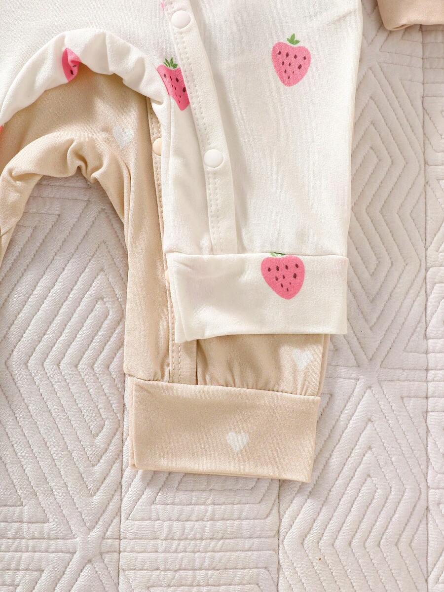 2PCS Baby Strawberry Print Long Sleeve Romper Set for Spring and Autumn Wear