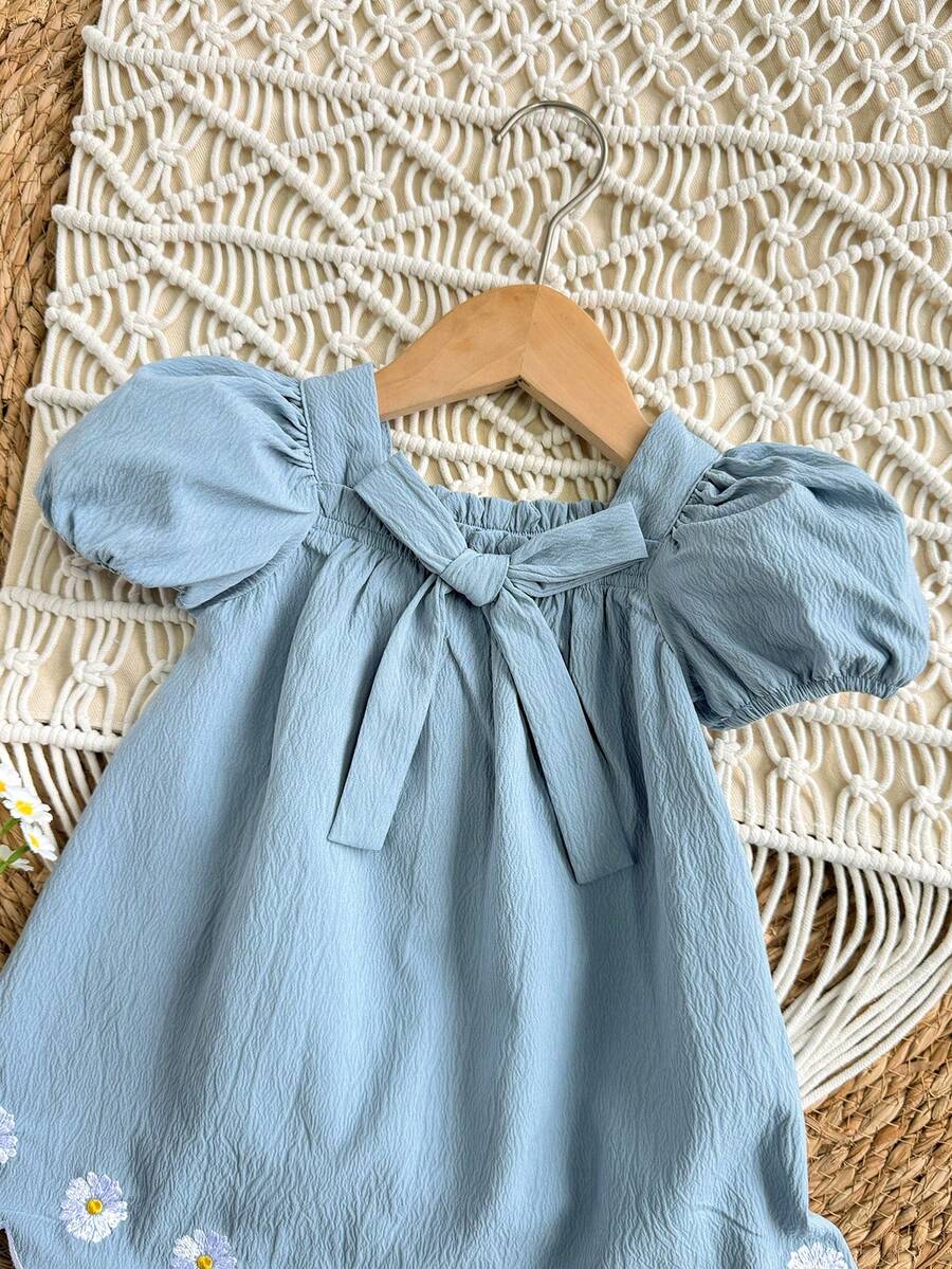 Baby Girl Plaid Bow Detail Short Sleeve Dress Cute Summer Vacation Outfit