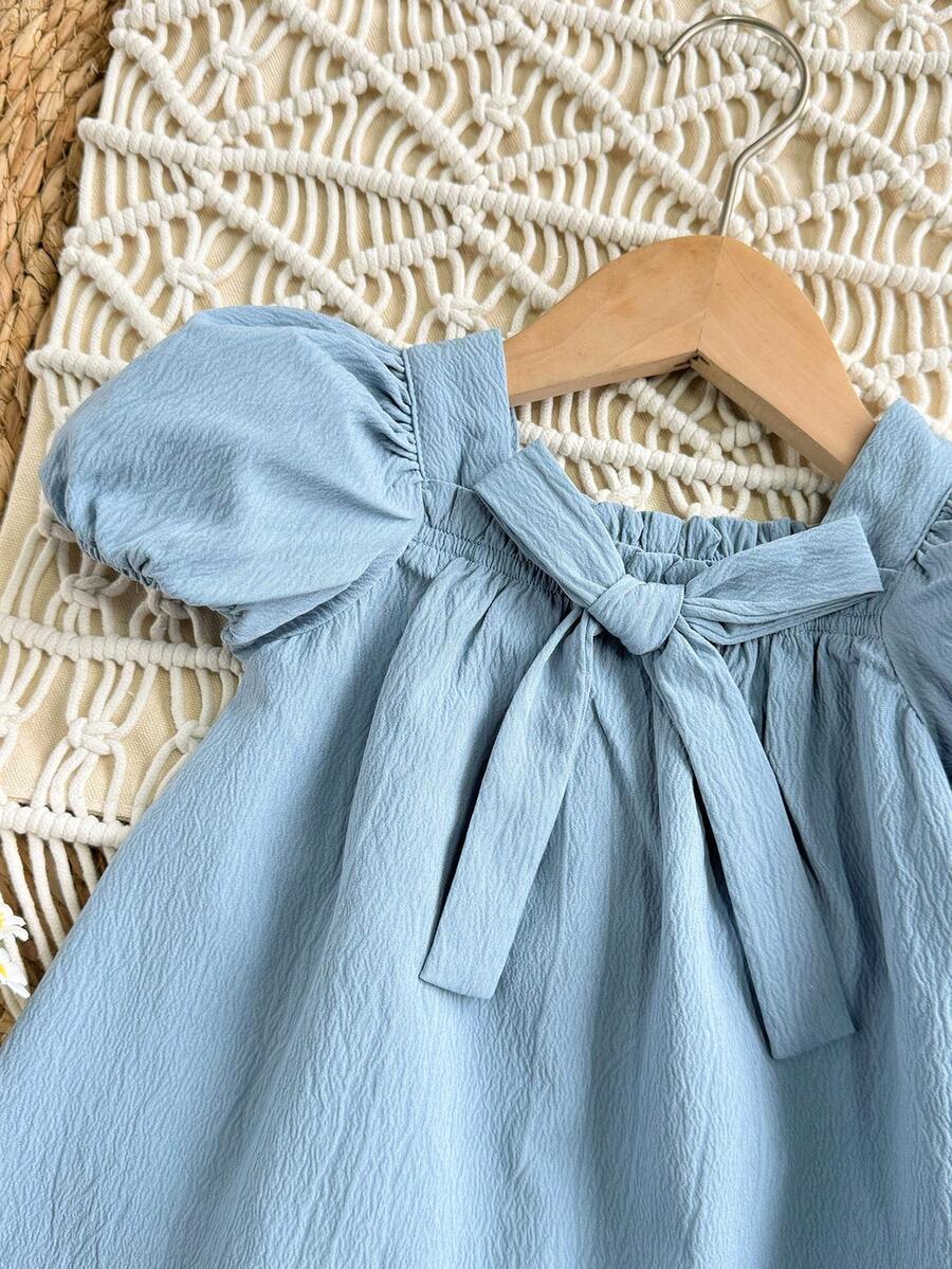 Green Plaid Short Sleeve Dress for Baby Girls - Cute Bow Accent Summer Outfit