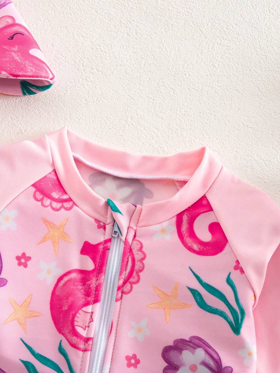 Baby Shark Print Long Sleeve One-Piece Swimsuit
