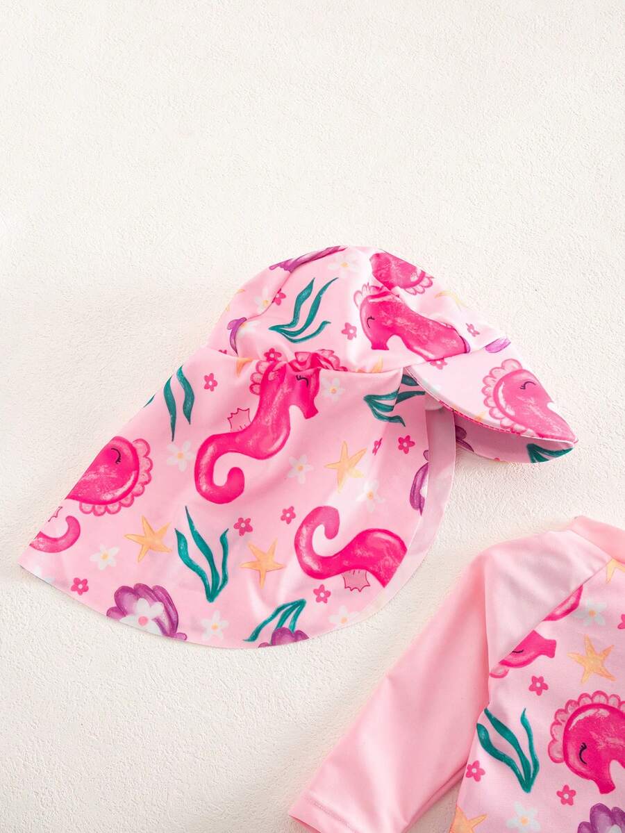 Baby Shark Print Long Sleeve One-Piece Swimsuit