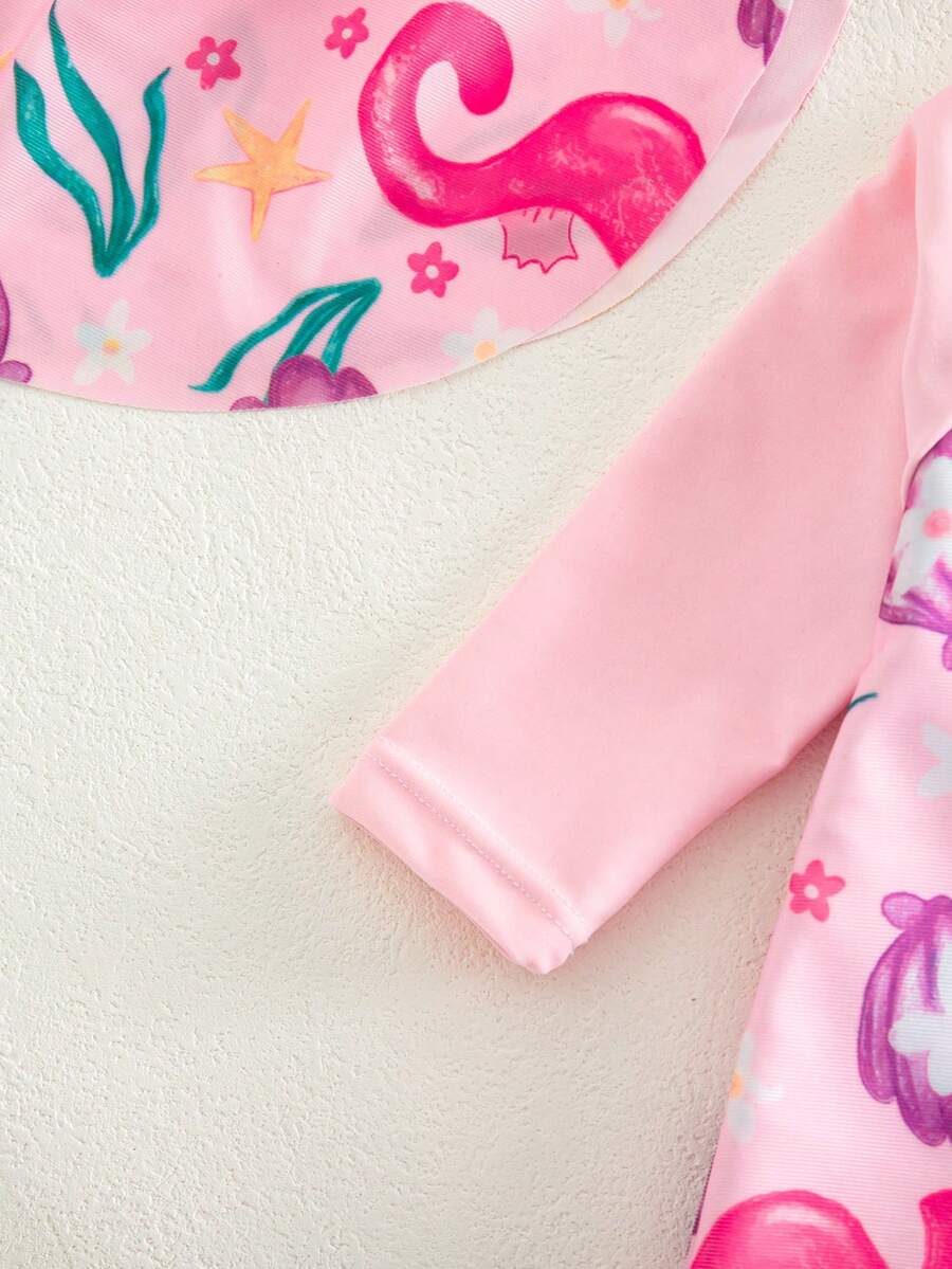 Baby Shark Print Long Sleeve One-Piece Swimsuit