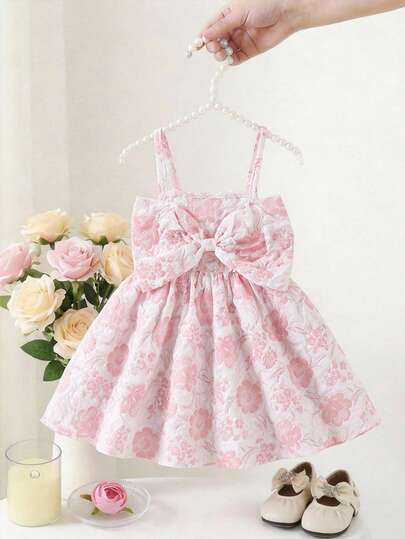Toddler Girl 1-Piece Sleeveless Dress with Bow Decor for Summer