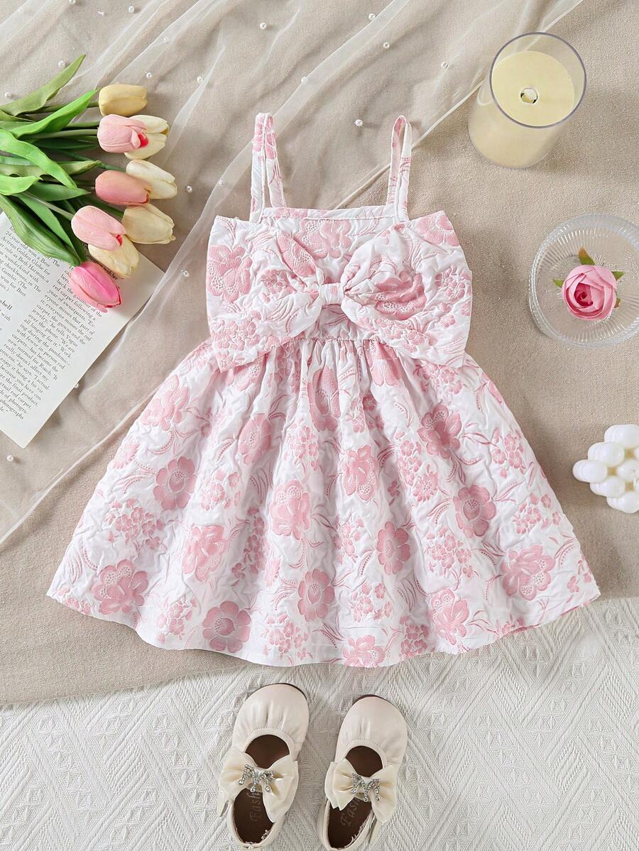 Toddler Girl 1-Piece Sleeveless Dress with Bow Decor for Summer