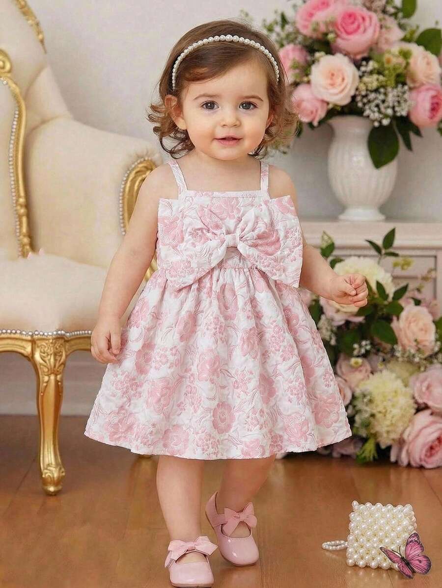 Toddler Girl 1-Piece Sleeveless Dress with Bow Decor for Summer