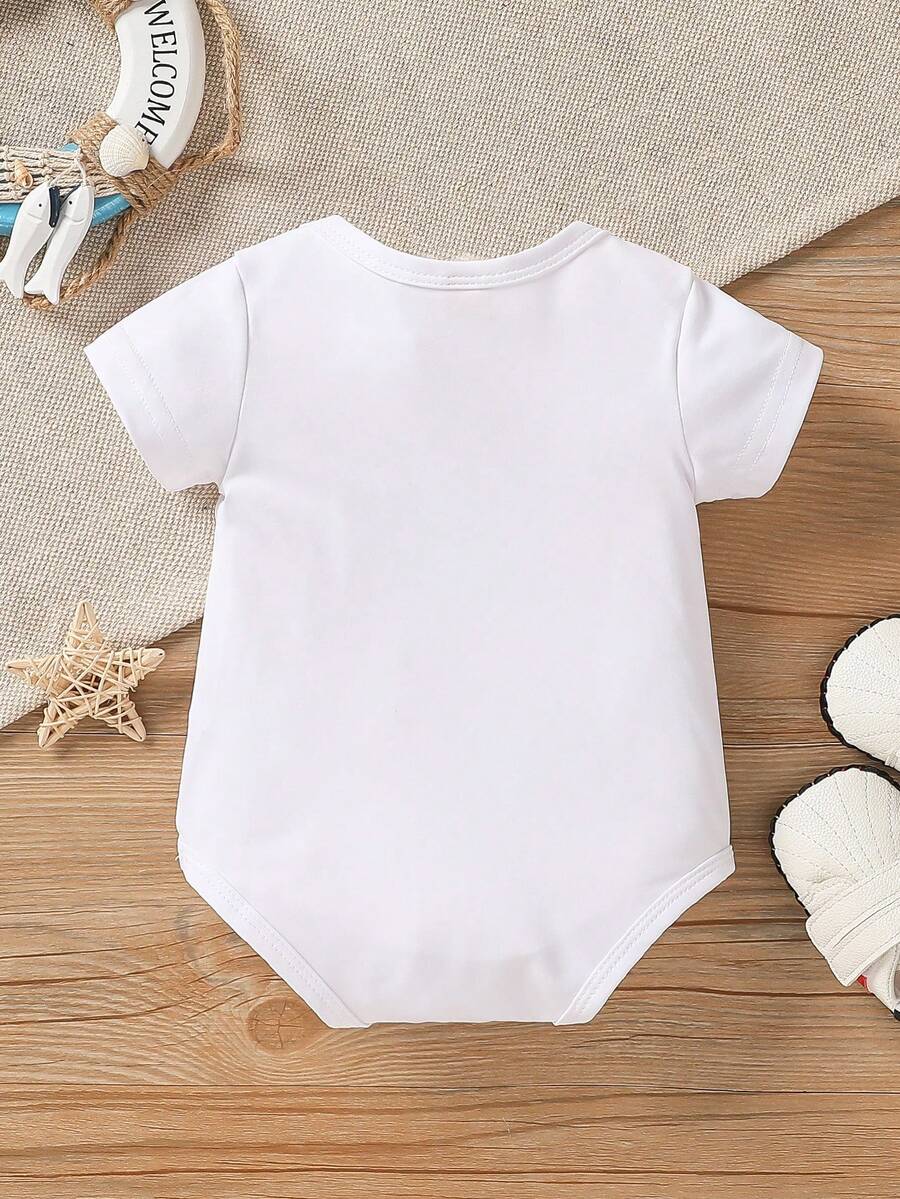 Unisex Newborn Baby Letter Slogan Short Sleeve Bodysuit Neutral White Everyday Outfit