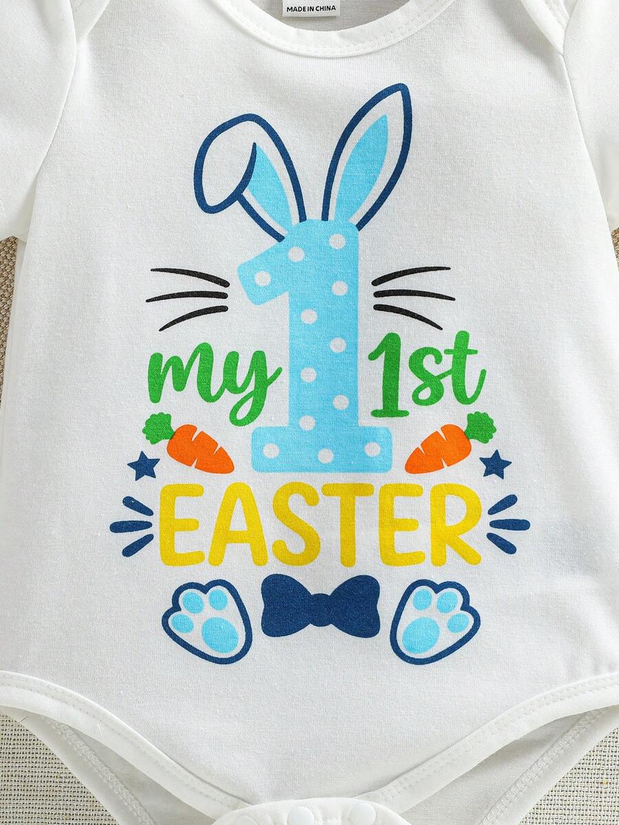 Unisex Newborn Baby Letter Slogan Short Sleeve Bodysuit Neutral White Everyday Outfit