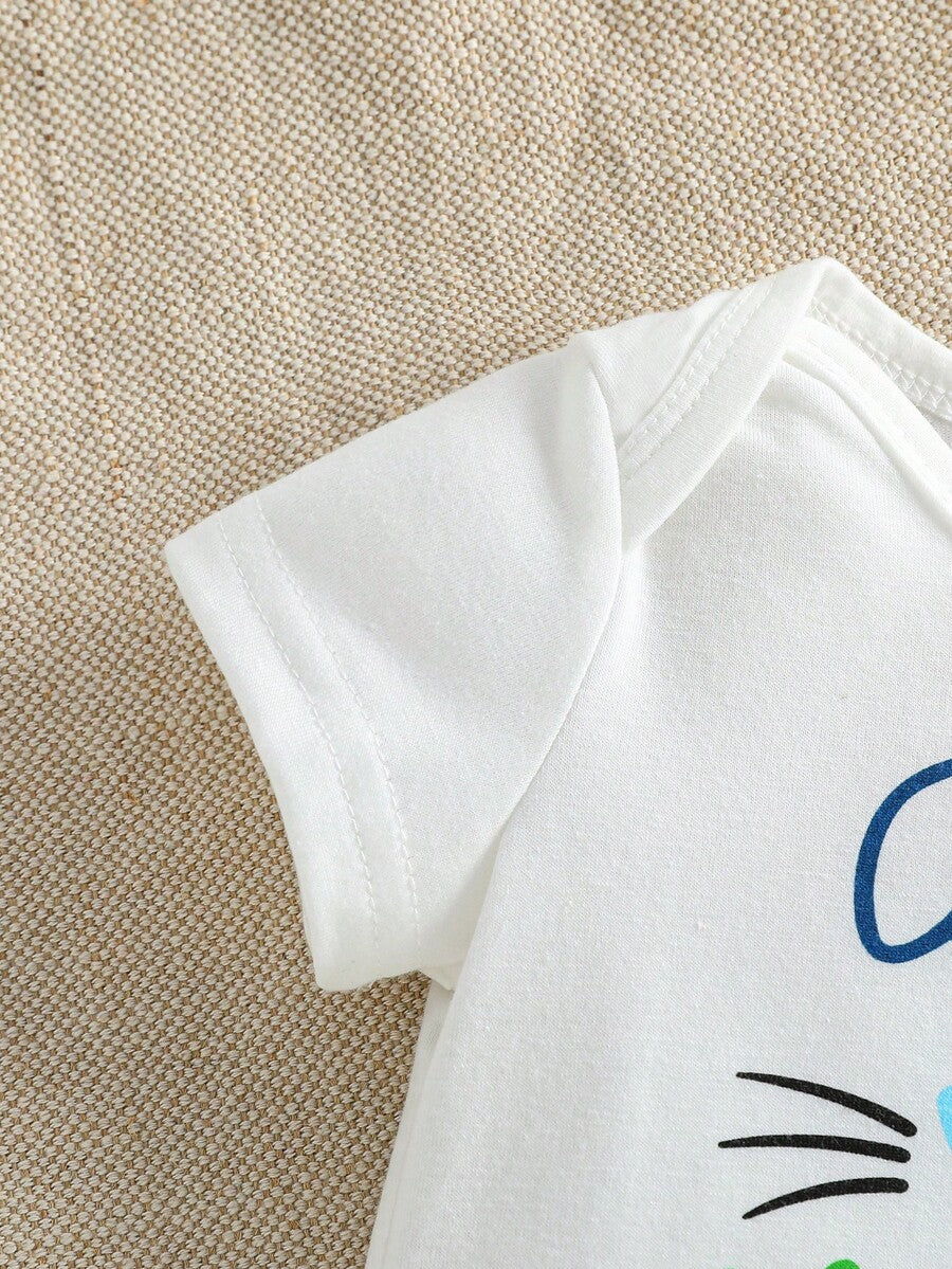 Unisex Newborn Baby Letter Slogan Short Sleeve Bodysuit Neutral White Everyday Outfit