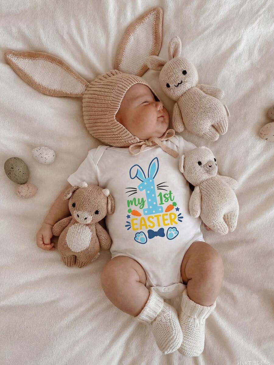 Unisex Newborn Baby Letter Slogan Short Sleeve Bodysuit Neutral White Everyday Outfit