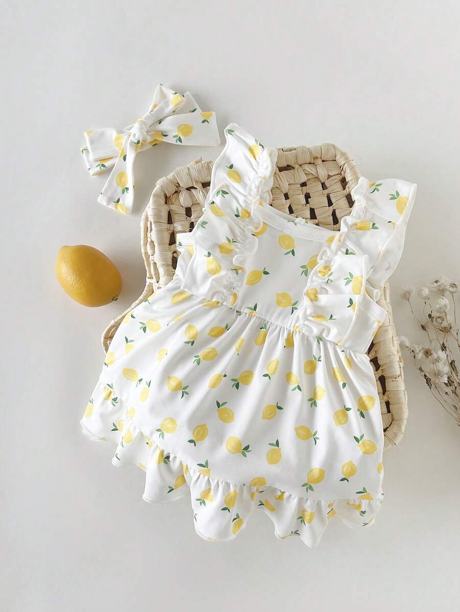 2PCS Baby Strawberry Plaid Dress and Bow Headband Set for Cute Spring and Summer Outings