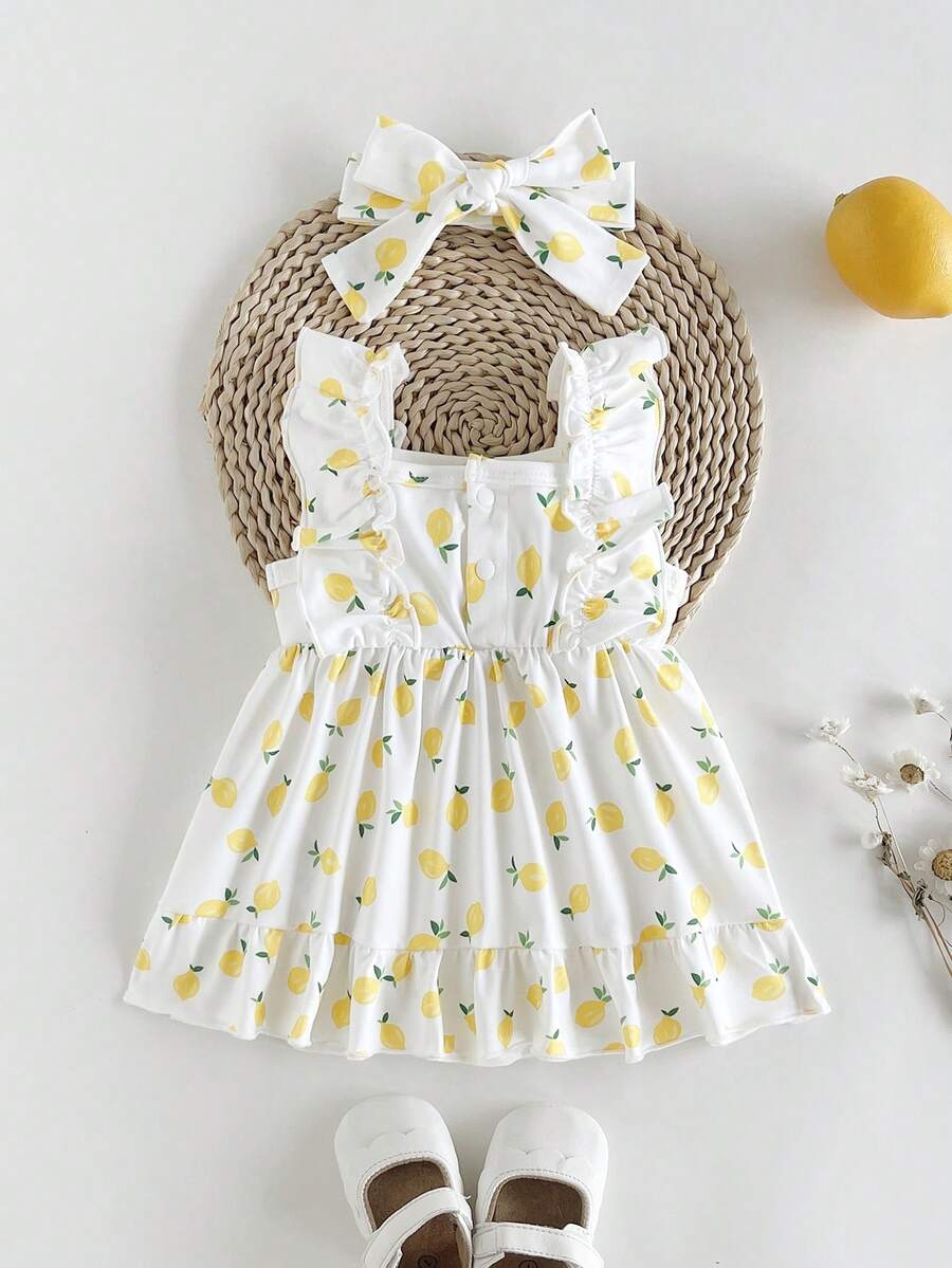 2PCS Baby Strawberry Plaid Dress and Bow Headband Set for Cute Spring and Summer Outings