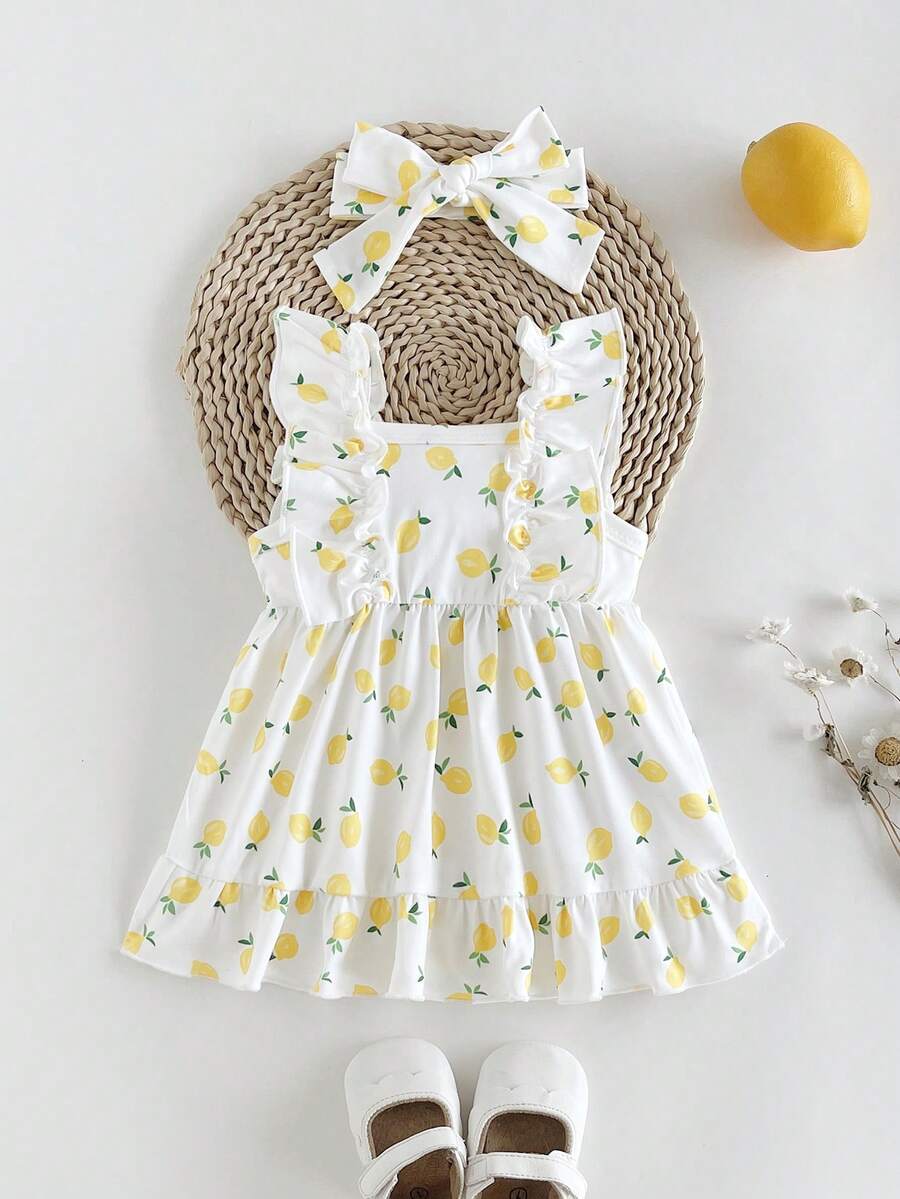2PCS Baby Strawberry Plaid Dress and Bow Headband Set for Cute Spring and Summer Outings
