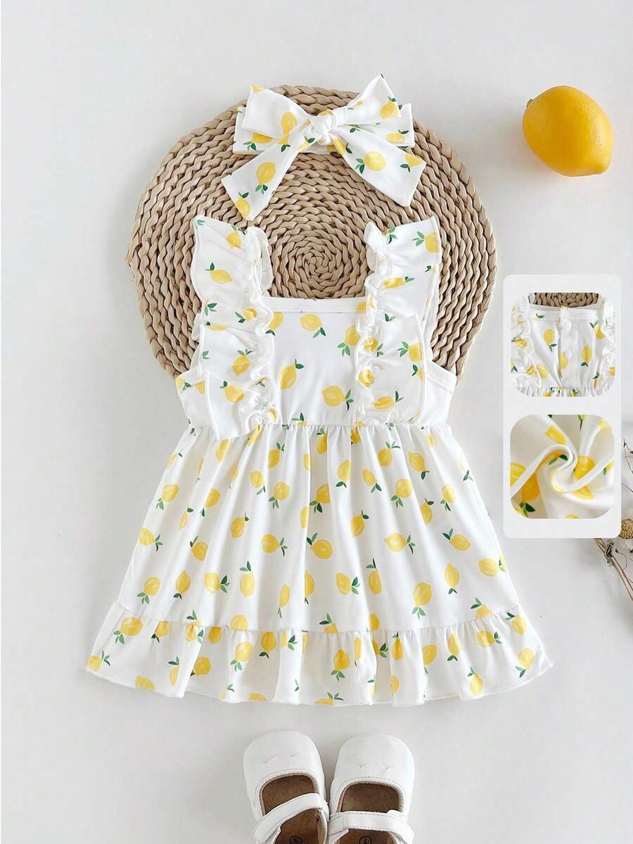 2PCS Baby Strawberry Plaid Dress and Bow Headband Set for Cute Spring and Summer Outings