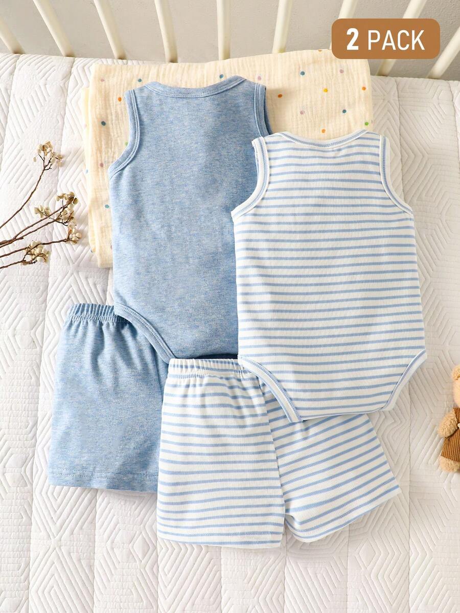 Baby Boy 2-Piece Stripe Printed Clothes Set - Casual Spring Summer Sun Outfit