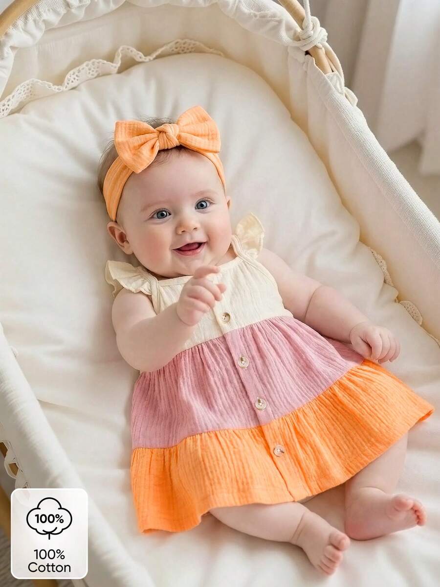 Baby Colorblock Ruffle Hem Dress for Cute Casual Daily Wear