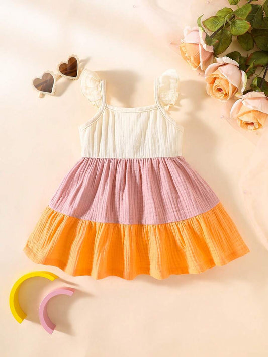 Baby Colorblock Ruffle Hem Dress for Cute Casual Daily Wear