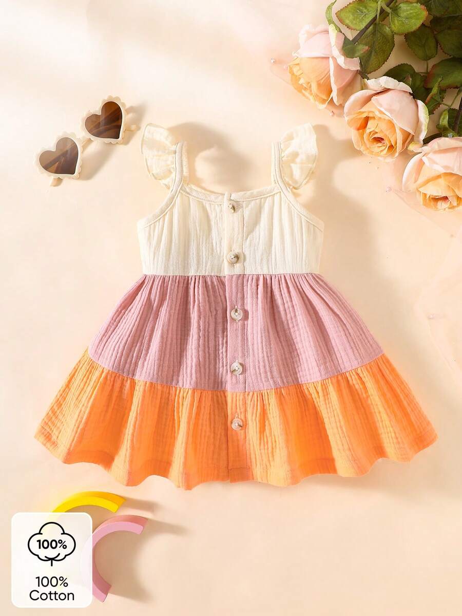 Baby Colorblock Ruffle Hem Dress for Cute Casual Daily Wear