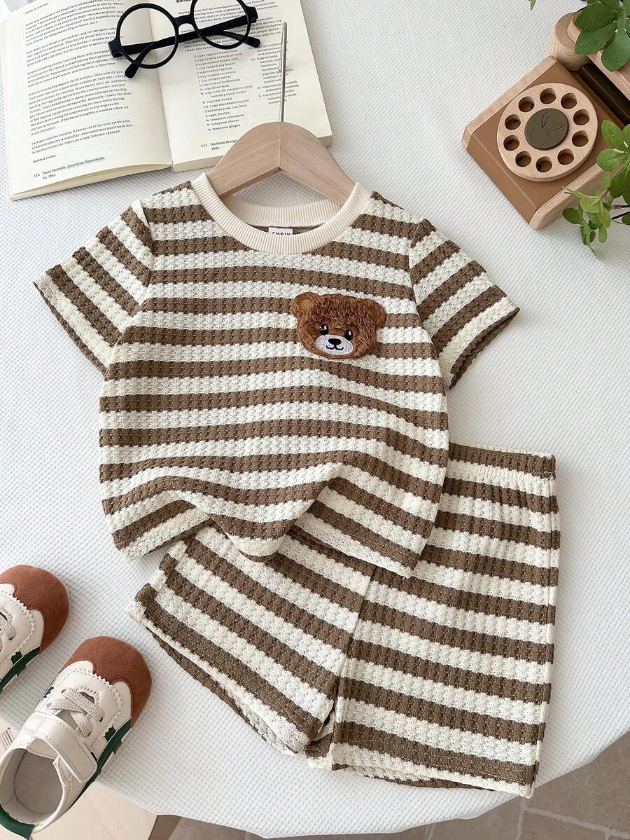Baby Boy Black and White Striped T Shirt and Denim Shorts 2 Piece Casual Spring Summer Outfit Set