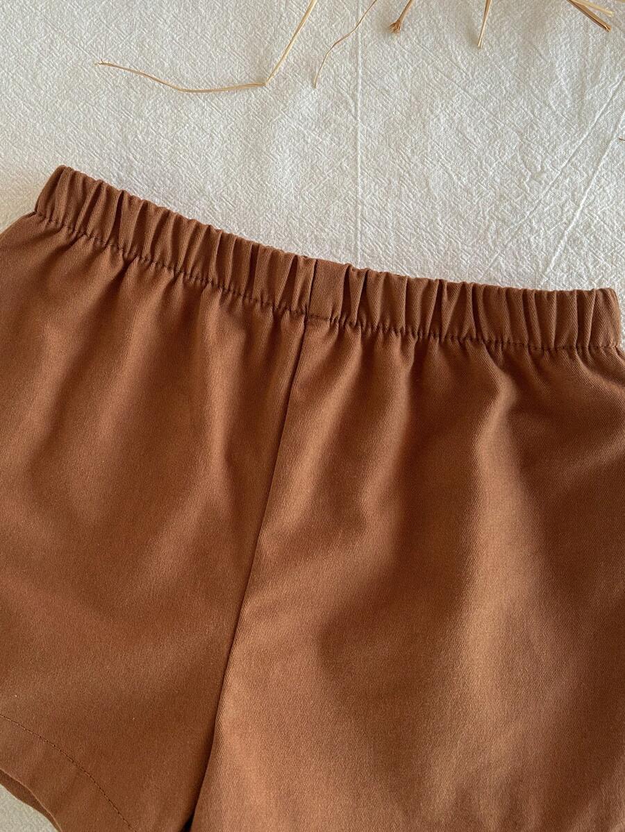 Striped Short Sleeve Shirt and Elastic Waist Shorts Set for Cute Summer Daily Wear