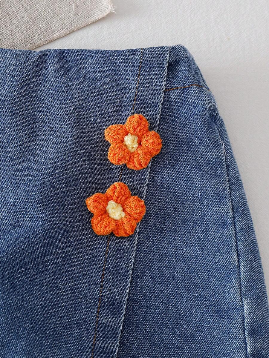Toddler Girls Textured Knit Vest Top And Denim Skort Flower Embroidered Summer Outfit Set