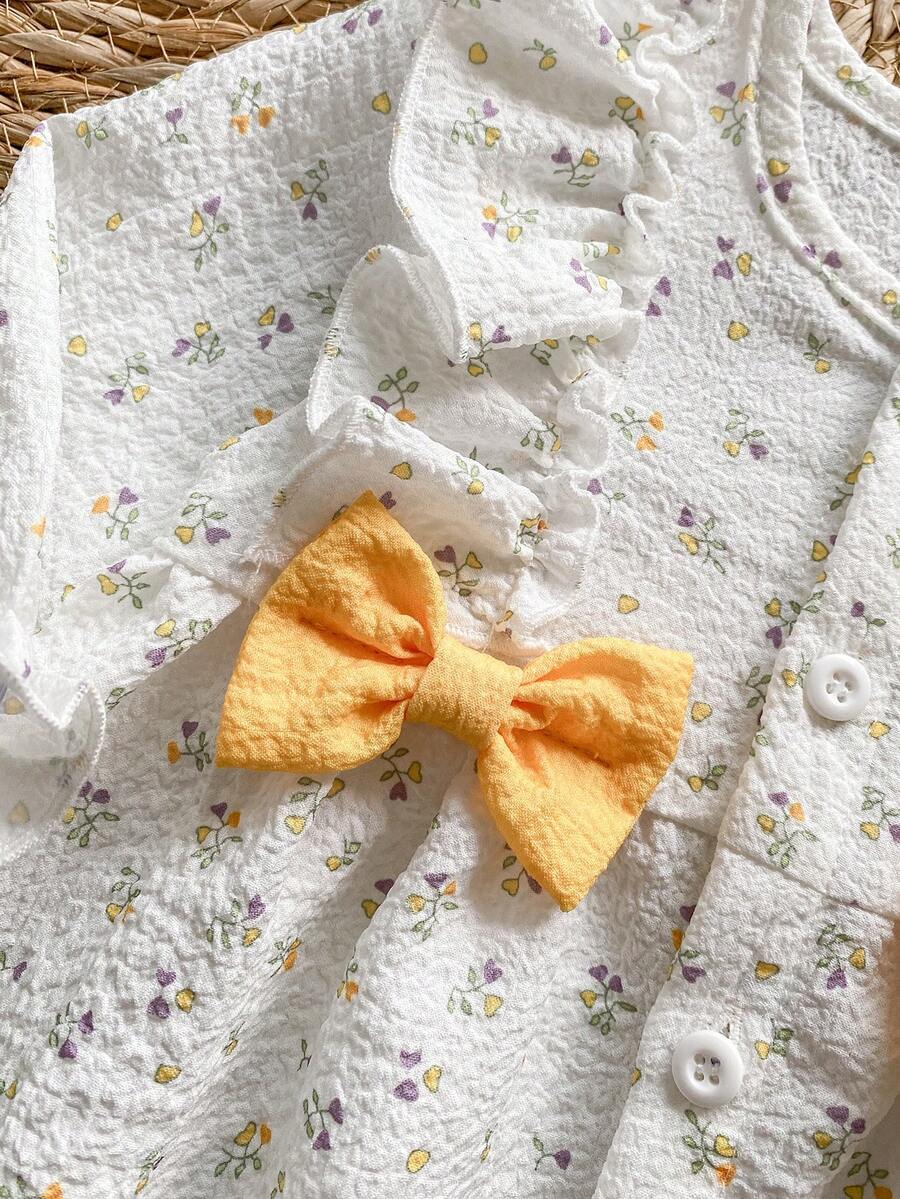 Baby Cherry Print Bow Dress for Elegant Cute All Season Wear