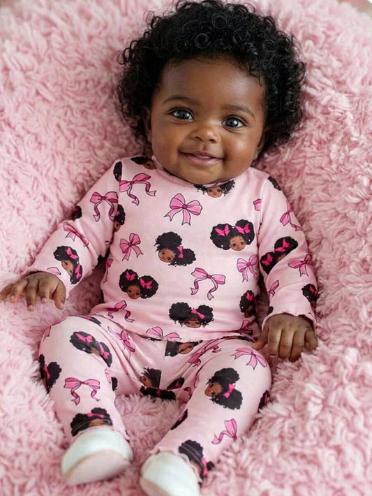 Baby Girl Graphic Patchwork Outfit - Casual 2pcs Set with Bow Accent