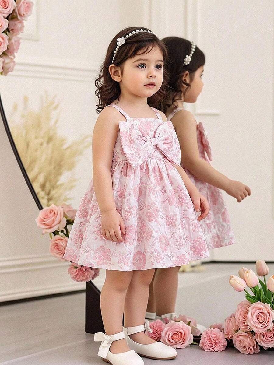 Toddler Girl 1-Piece Sleeveless Dress with Bow Decor for Summer