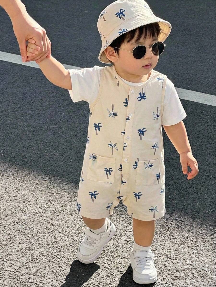 Baby Boy White Sleeveless Romper with Pockets Casual Short Jumpsuit for Everyday Wear