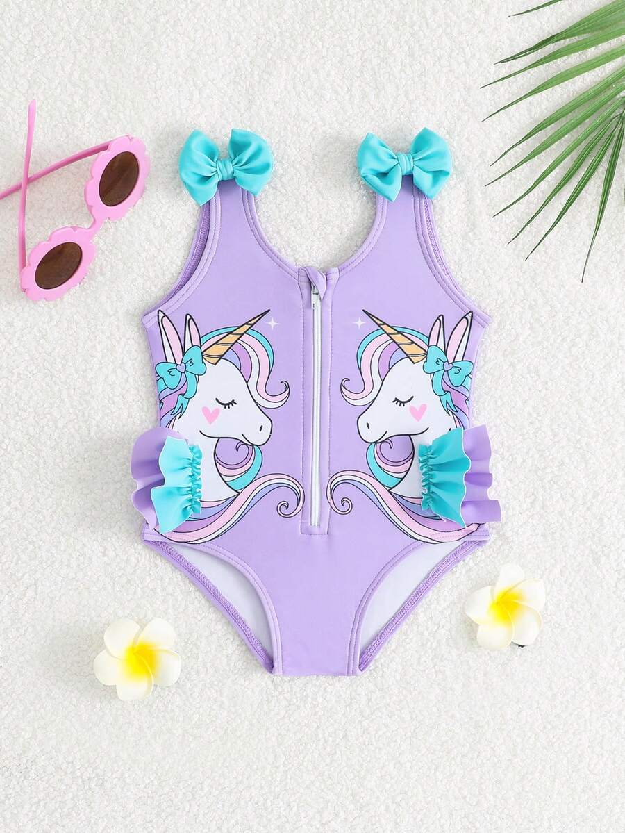 Baby Cherry Print Ruffle One-Piece Swimsuit for Vacation and Summer Play