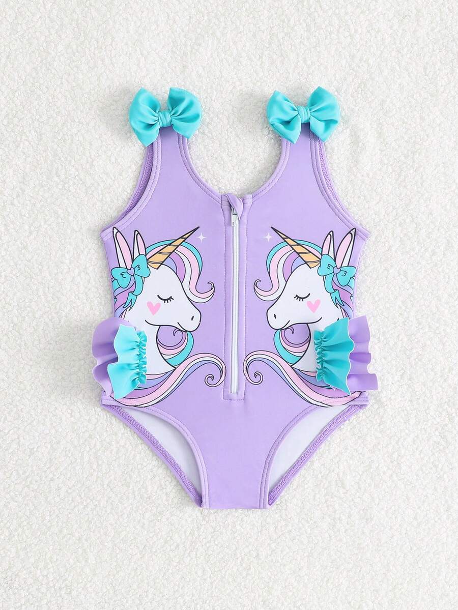 Baby Cherry Print Ruffle One-Piece Swimsuit for Vacation and Summer Play