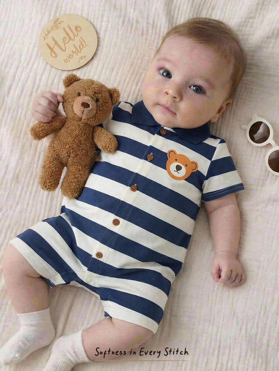 Baby Boy Plaid Short Sleeve Romper Formal Summer Outfit for Birthday Party Christening and Special Occasions