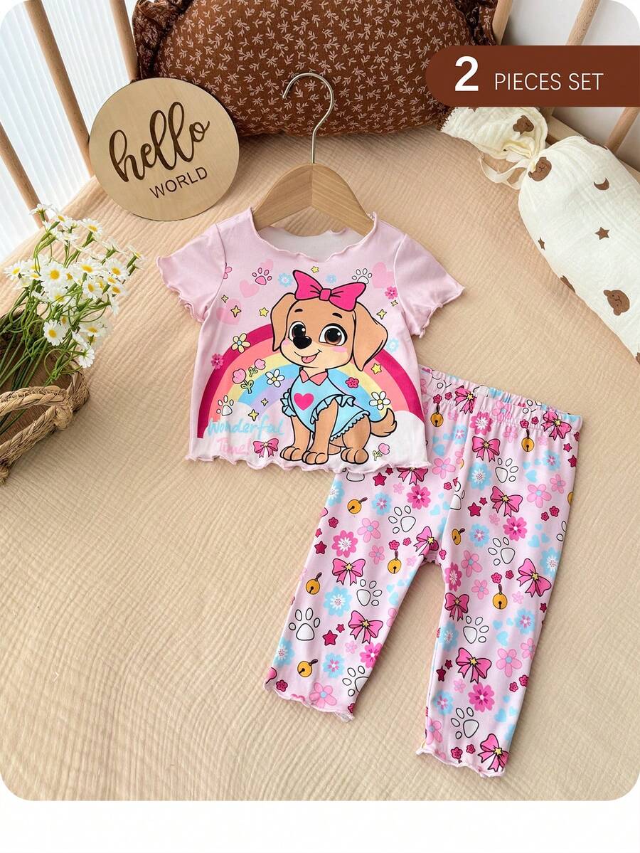 Baby Strawberry Print Short Sleeve Pajama Set for Cozy Summer Sleepwear