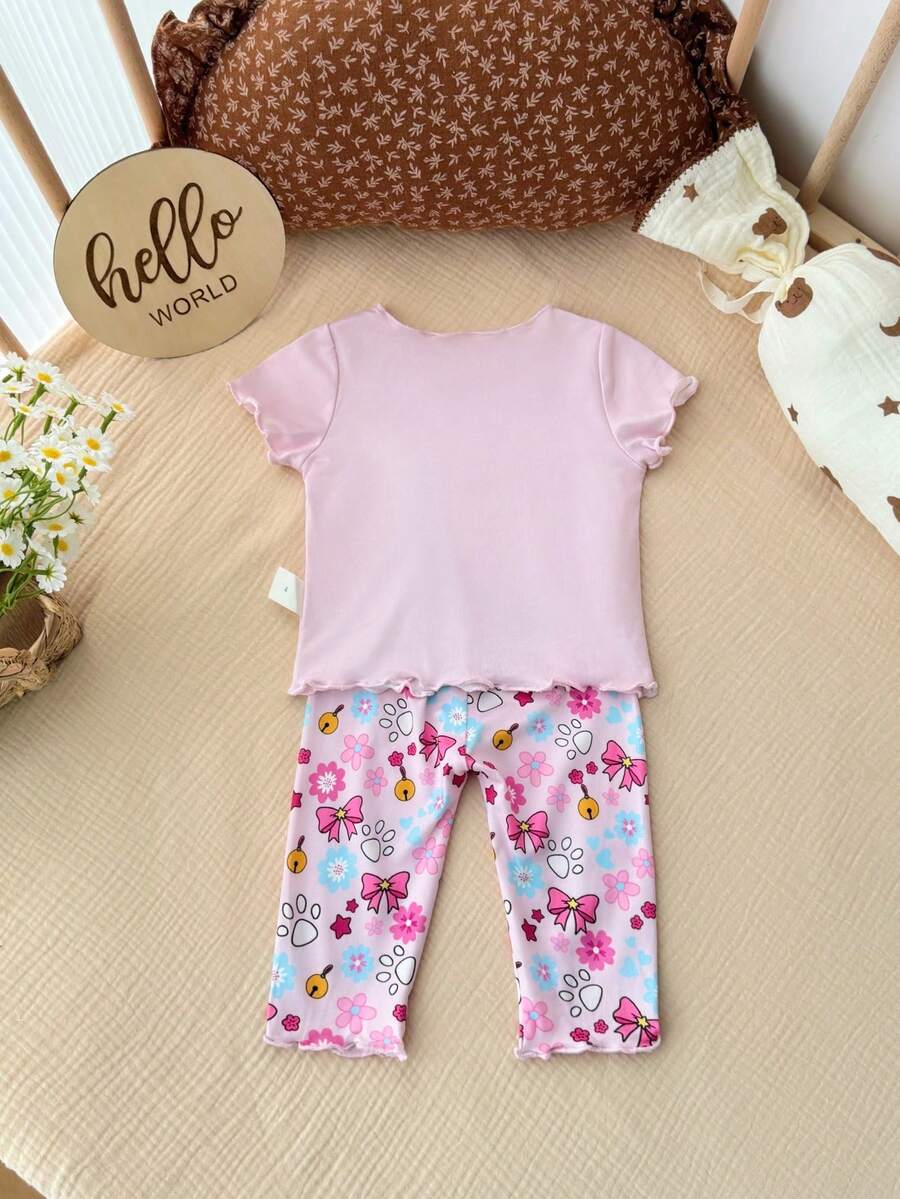 Baby Strawberry Print Short Sleeve Pajama Set for Cozy Summer Sleepwear