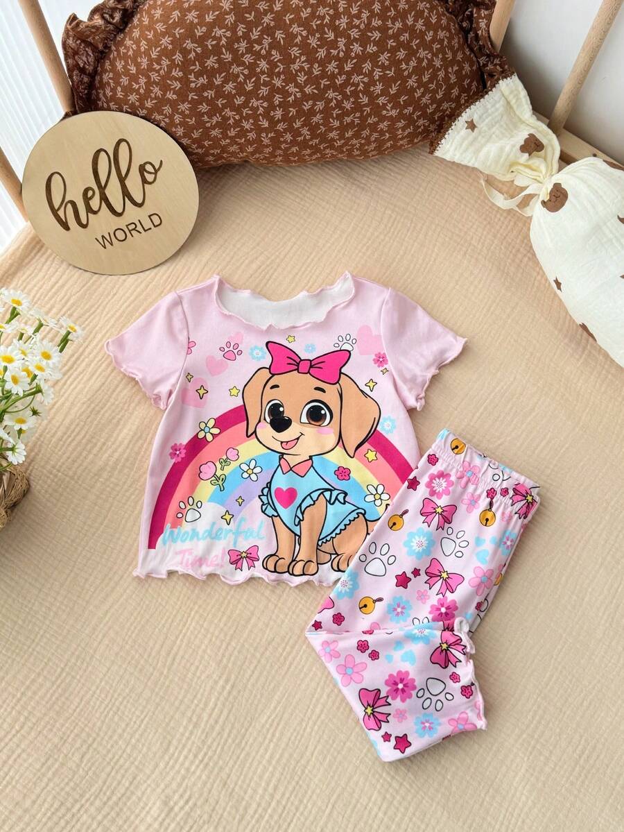 Baby Strawberry Print Short Sleeve Pajama Set for Cozy Summer Sleepwear