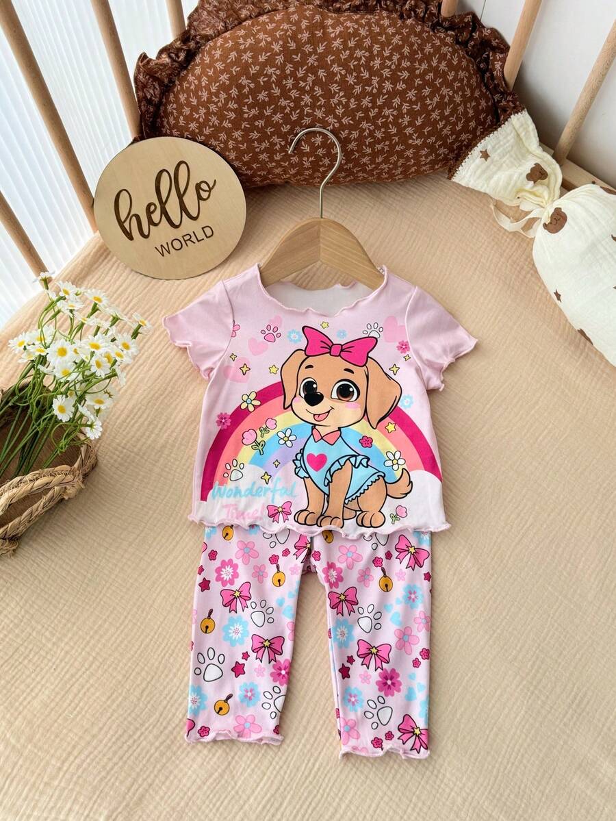 Baby Strawberry Print Short Sleeve Pajama Set for Cozy Summer Sleepwear