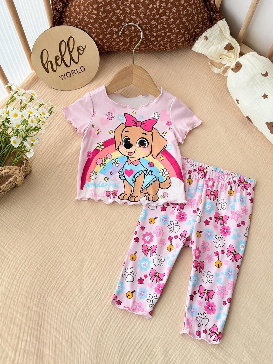 Baby Strawberry Print Short Sleeve Pajama Set for Cozy Summer Sleepwear