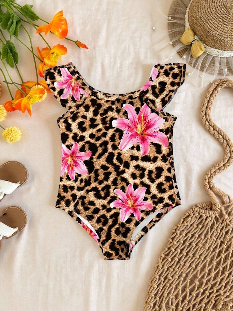 Baby Girls Tropical Floral Leopard Print Swimwear Slim Fit Summer Beach Outfit