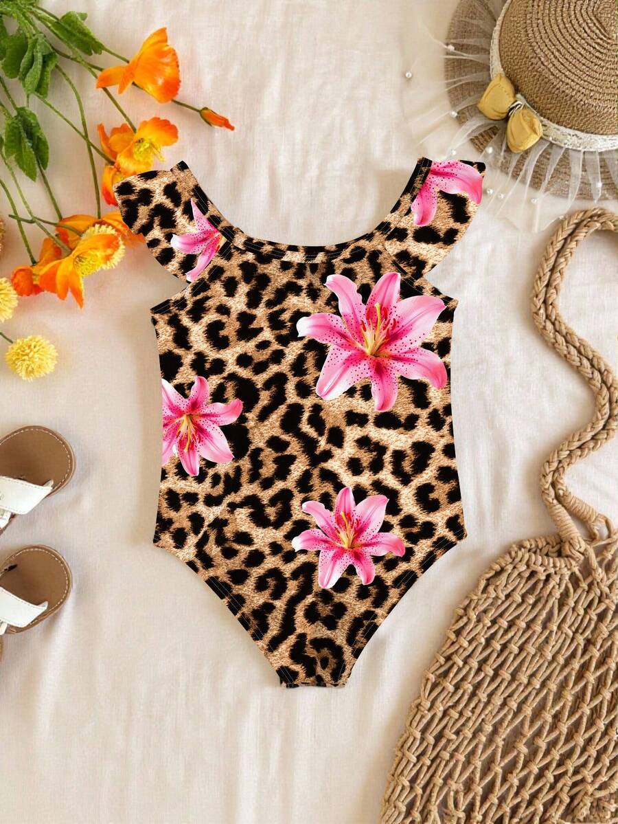 Baby Girls Tropical Floral Leopard Print Swimwear Slim Fit Summer Beach Outfit