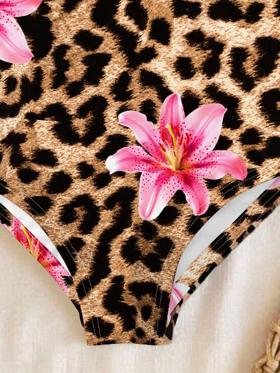 Baby Girls Tropical Floral Leopard Print Swimwear Slim Fit Summer Beach Outfit