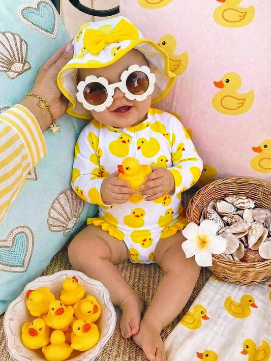 Baby Girls Cartoon Print Swimsuit Romper Casual Summer Vacation Beachwear