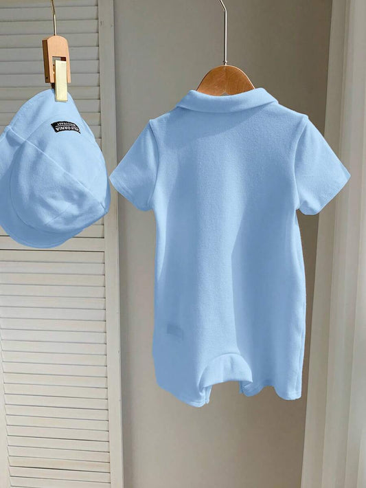 Newborn Baby Boy Girl Horse Print Polo Romper & Sun Hat 2 Piece Outfit Set for Spring Summer