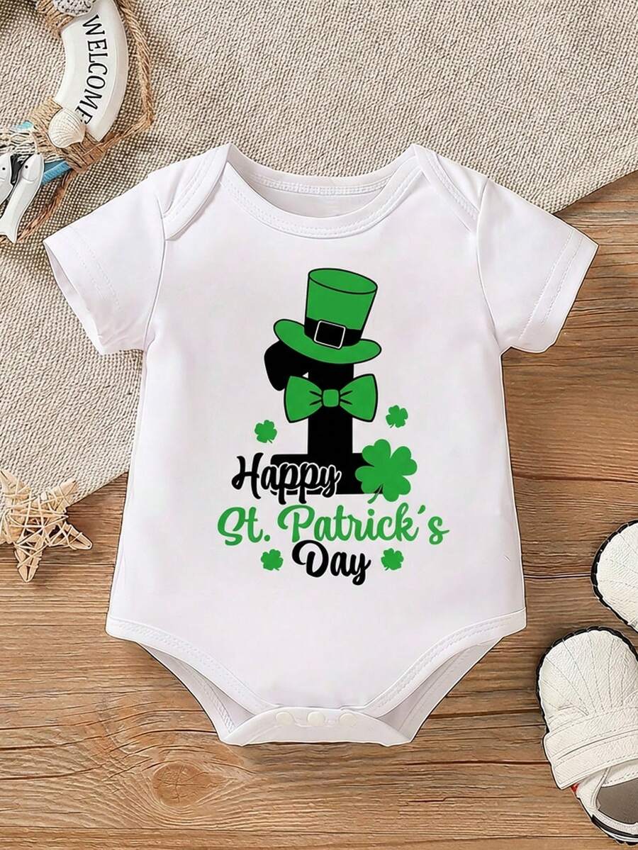 Unisex Newborn Baby Letter Slogan Short Sleeve Bodysuit Neutral White Everyday Outfit