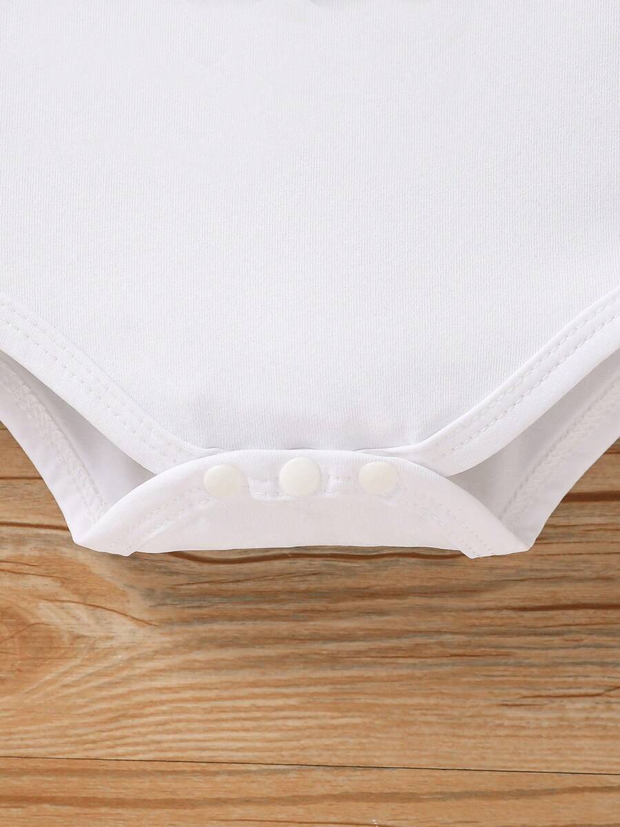 Unisex Newborn Baby Letter Slogan Short Sleeve Bodysuit Neutral White Everyday Outfit