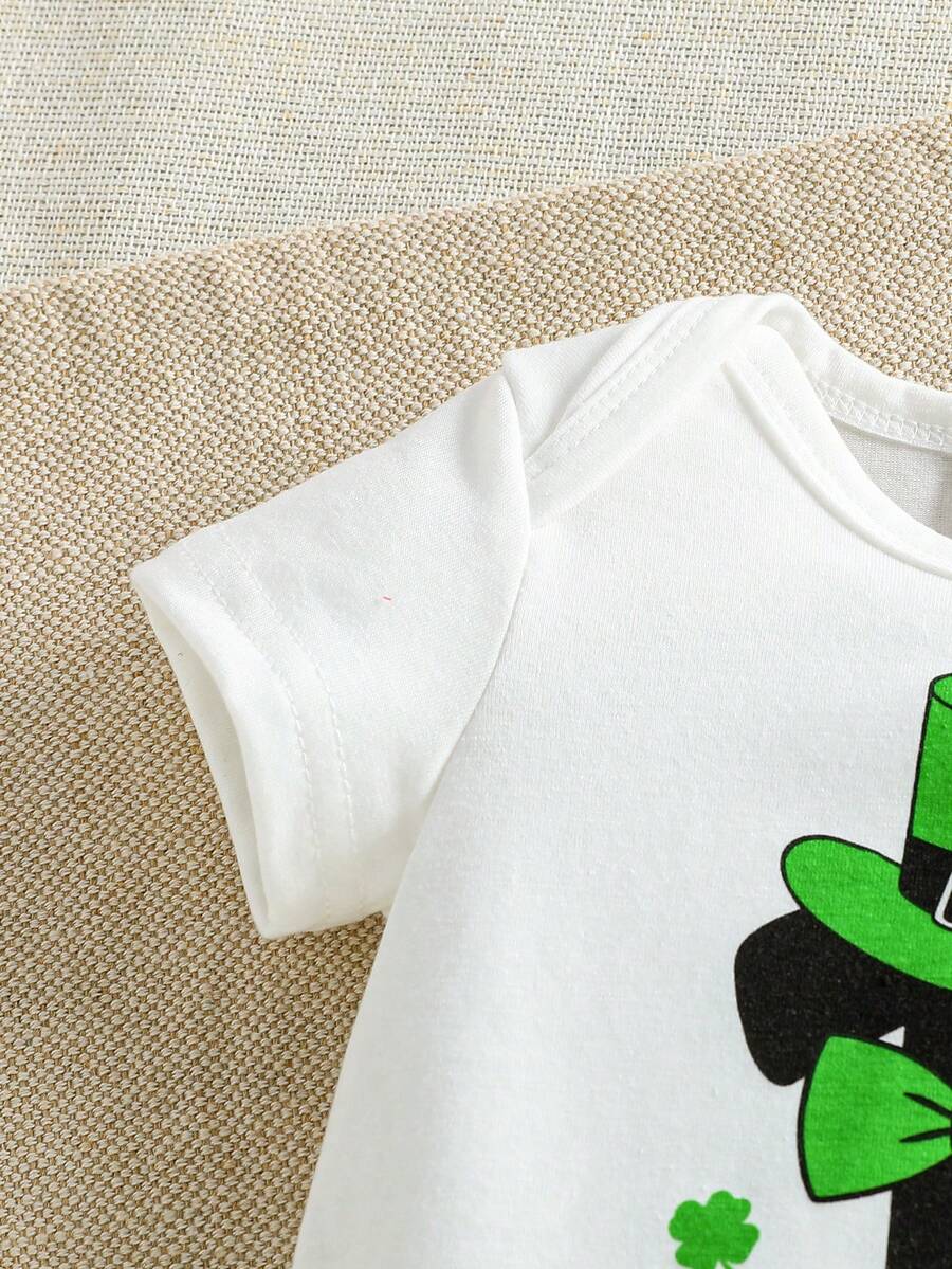 Unisex Newborn Baby Letter Slogan Short Sleeve Bodysuit Neutral White Everyday Outfit