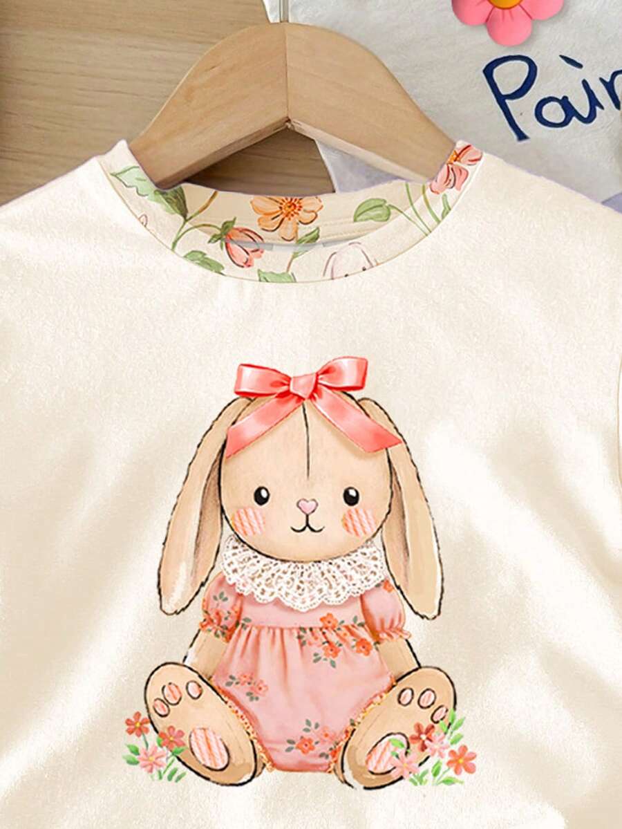 Cute Short Sleeve Clothing Set For Little Girls Flower Print Leggings Style