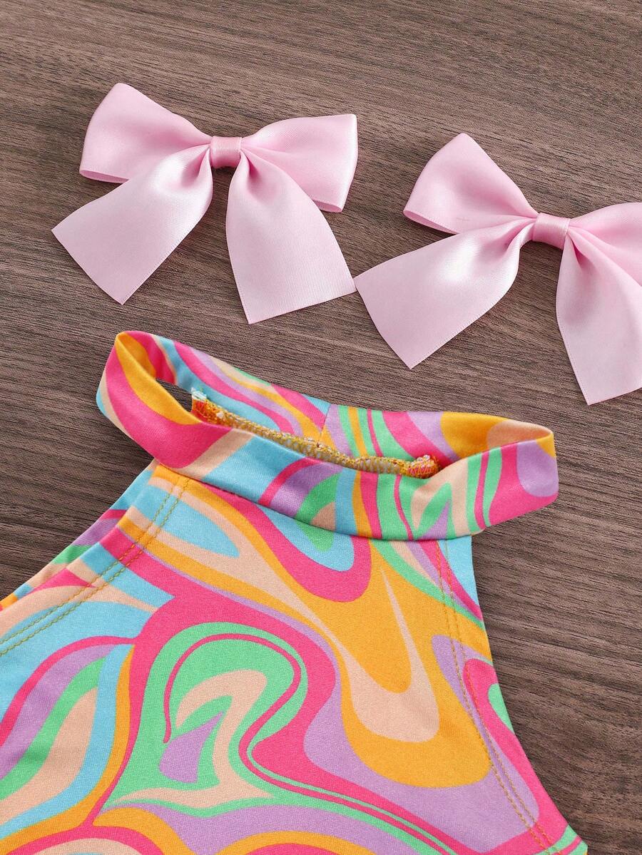 Tropical Vacation Sleeveless Top and Flared Pants 2-Piece Set for Toddler Girls