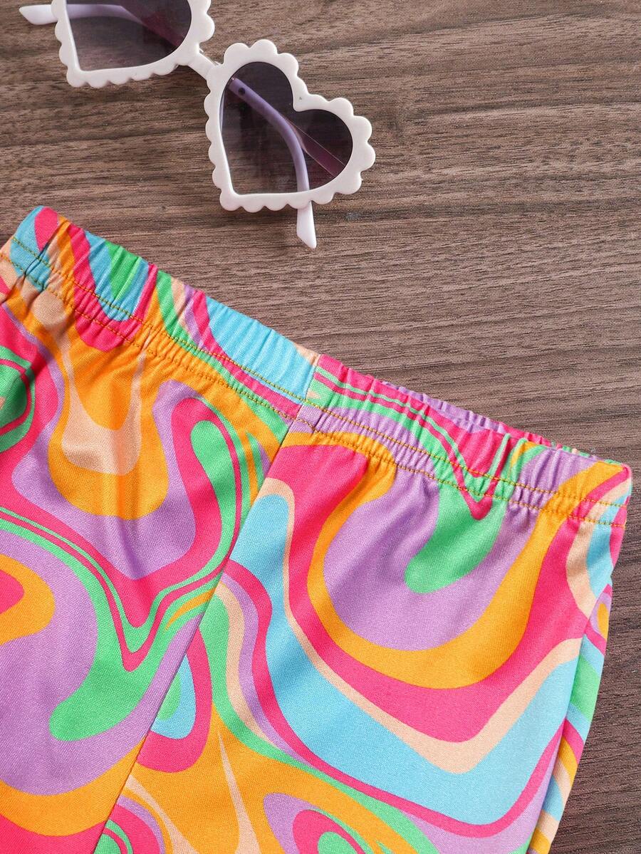 Tropical Vacation Sleeveless Top and Flared Pants 2-Piece Set for Toddler Girls