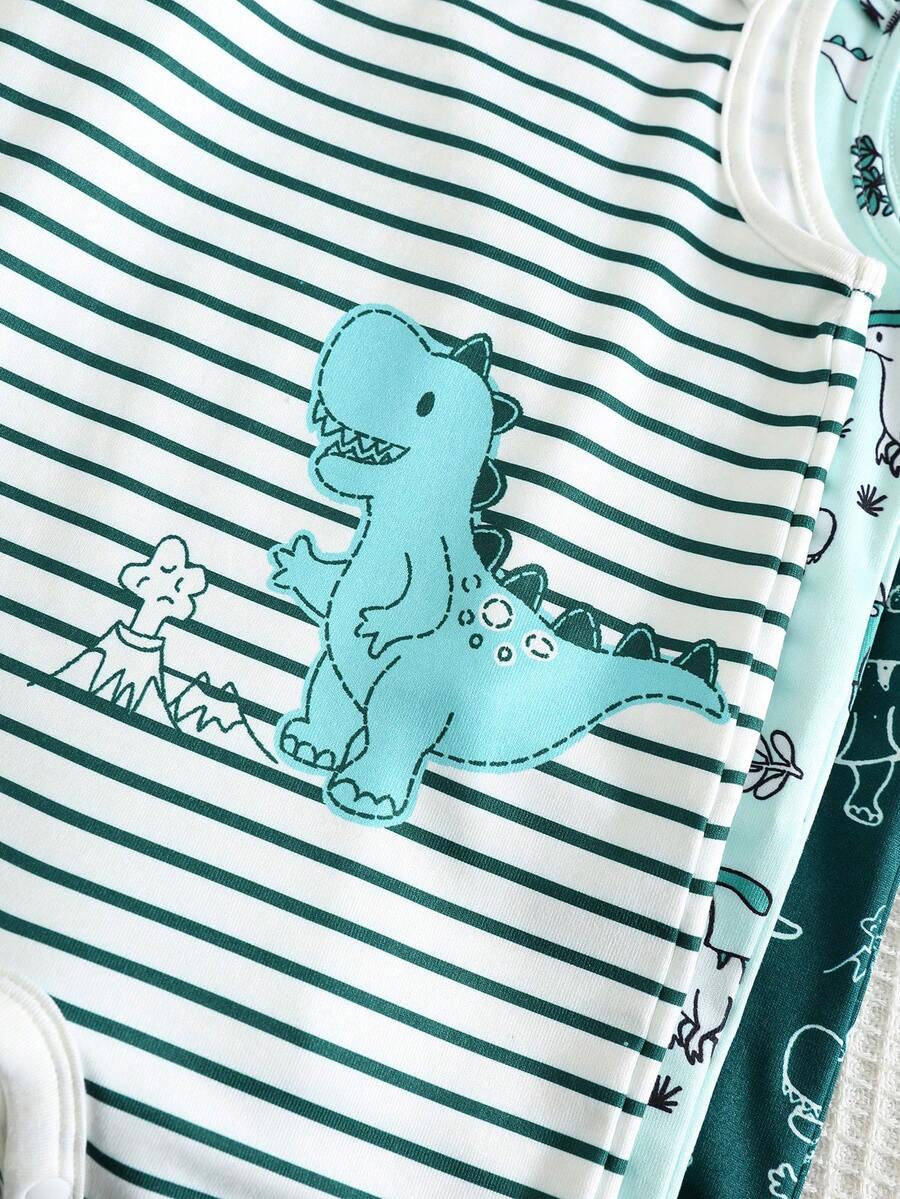Unisex Newborn Baby Dinosaur Print Sleeveless Romper 3 Piece Casual Cartoon Outfit Set