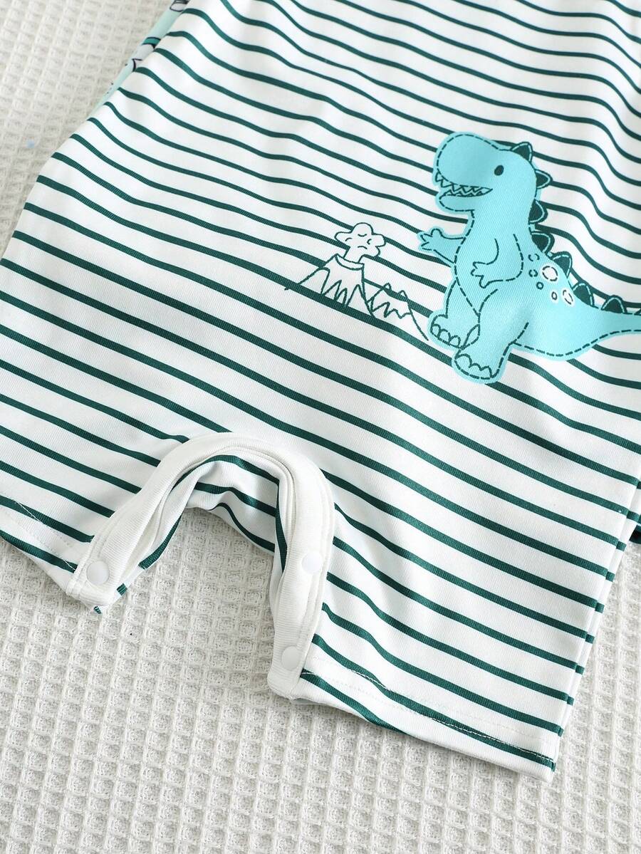 Unisex Newborn Baby Dinosaur Print Sleeveless Romper 3 Piece Casual Cartoon Outfit Set