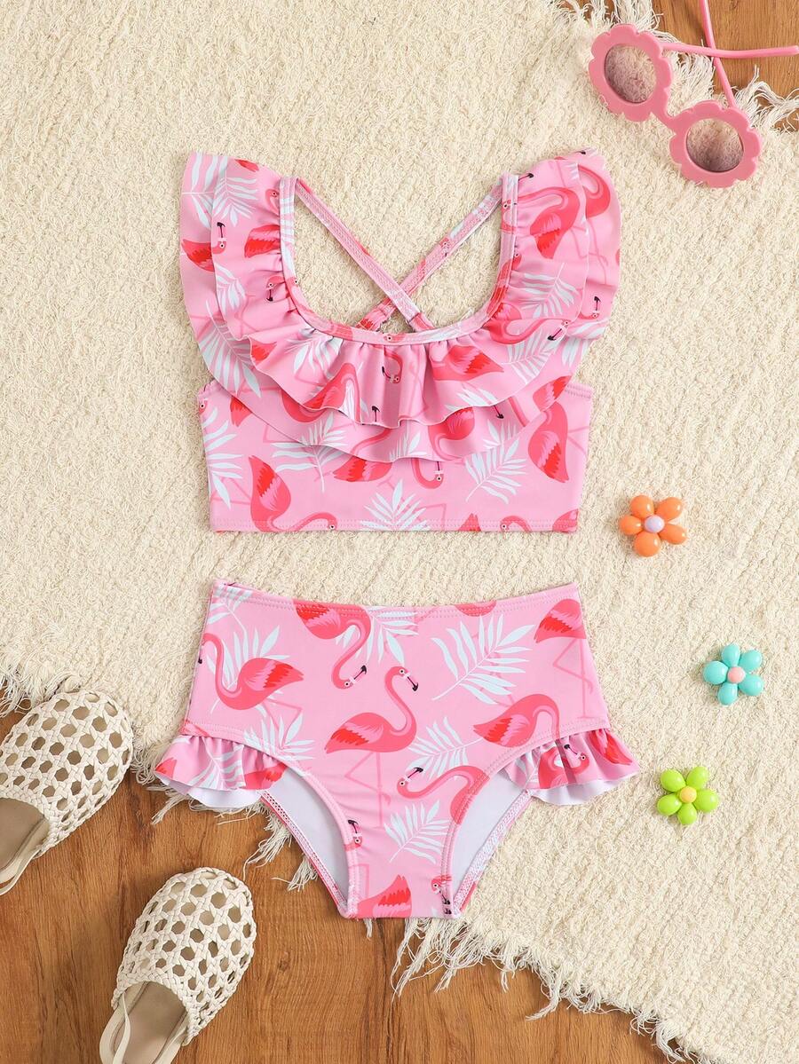 Baby Girls Leopard Print Bikini Set With Ruffle Trim Cute Summer Swimwear